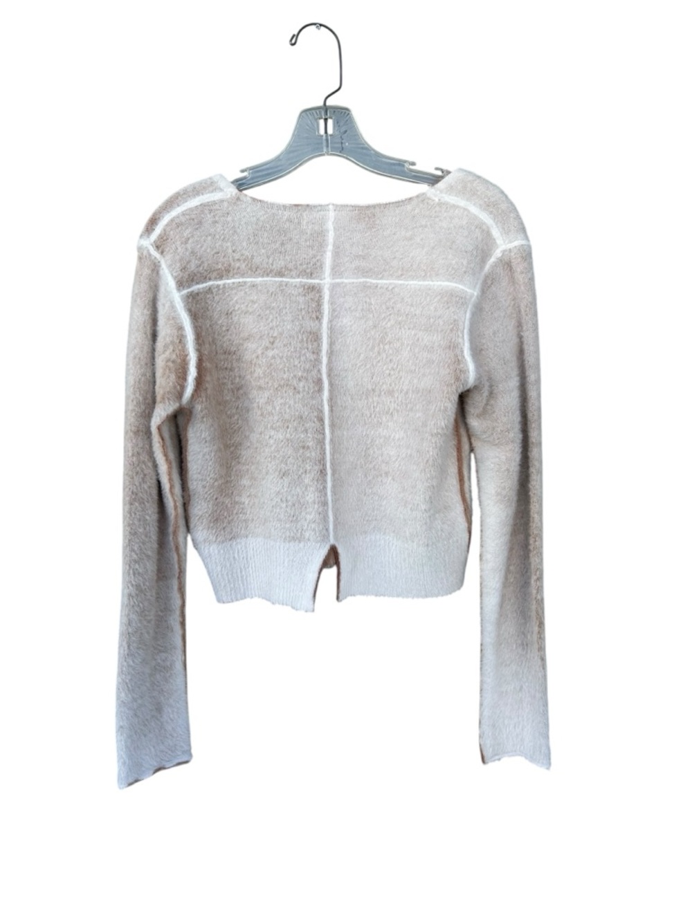 NATURAL LIFE Fuzzy V-Neck Sweater - Size Small - White & Beige - Picture 10 of 10